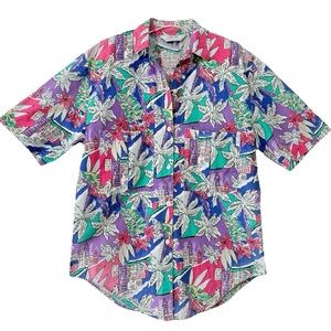 100% Cotton Artistic 90’s Vintage Cherokee Tropical Floral Camp Shirt Size Med